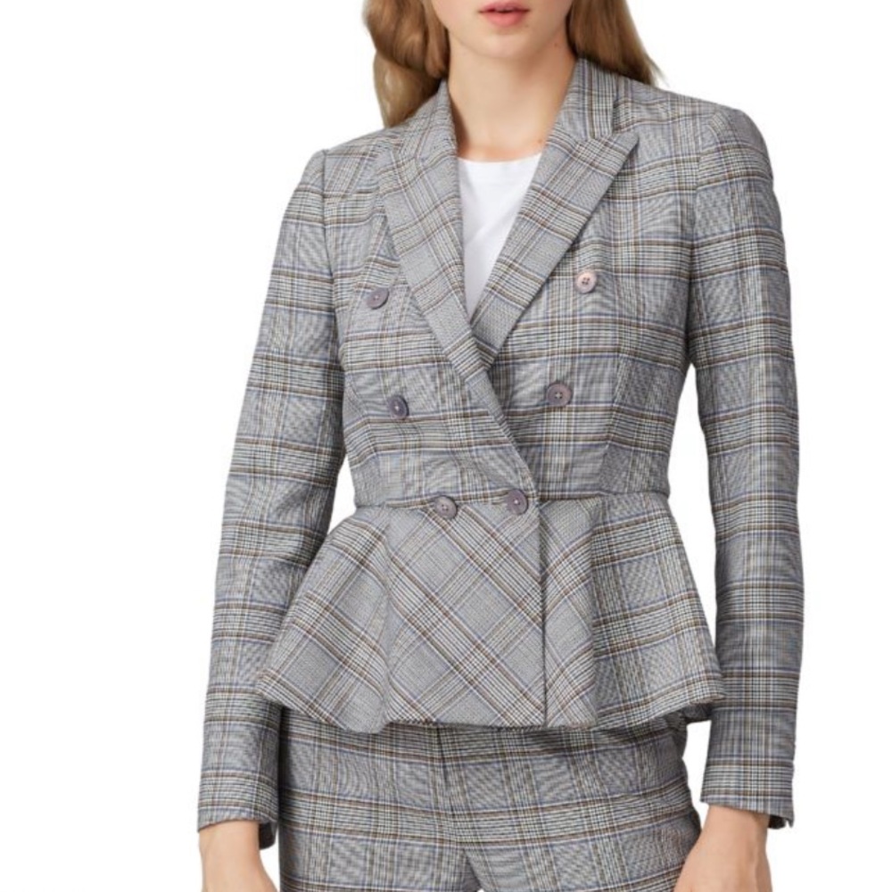 REBECCA TAYLOR Plaid Wool Blend Peplum Blazer